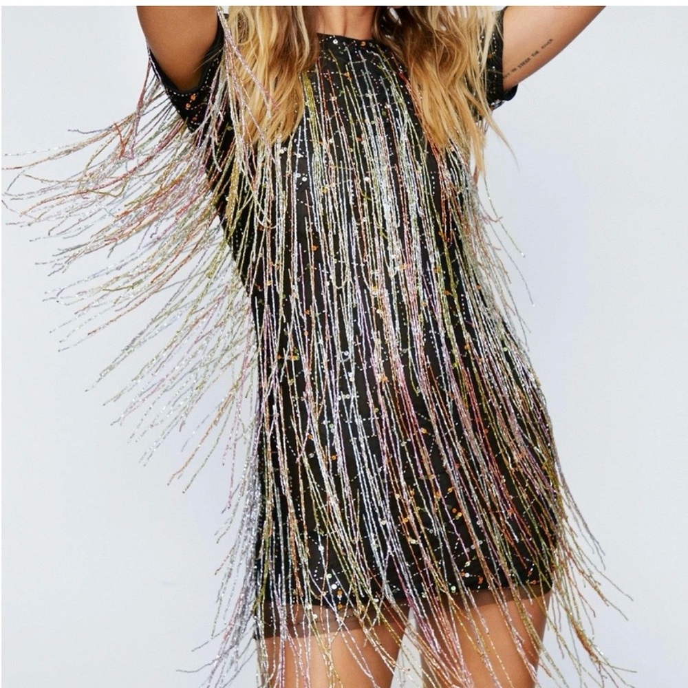 Nasty Gal Black Top with Multicolor Beaded Detail